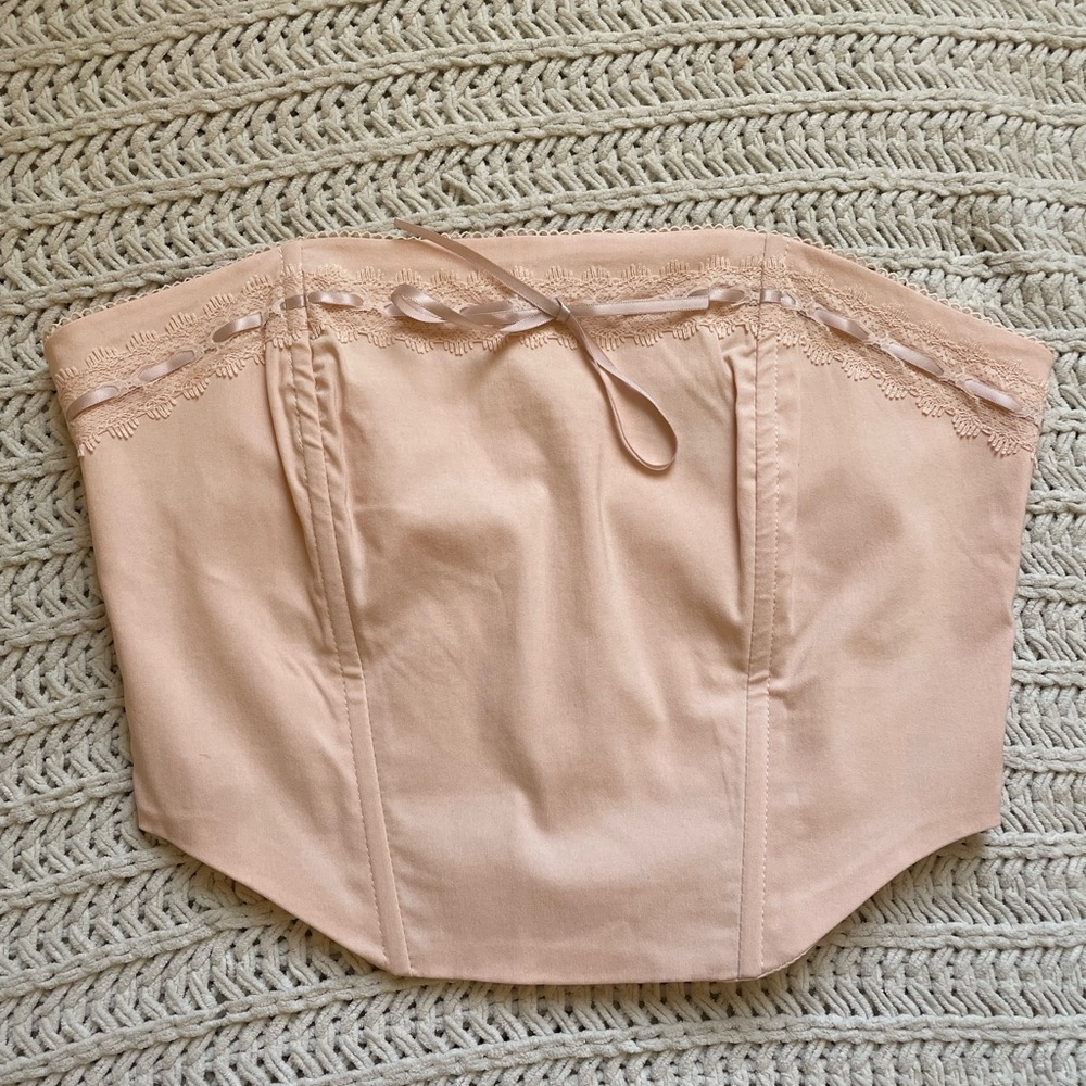 Pacsun Beverly and Beck corset pastel pink cropped coquette bow top